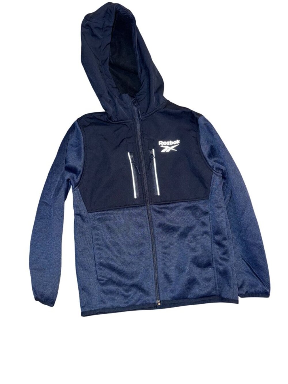 Reebok Boys Hooded Jacket With Full Zip Closure - Size M Navy & Black - Polyeste
